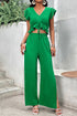 V-Neck Ruffle Hem Top and Slit Pants Set STYLE SOURCE