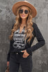 Letter Graphic Notched Long Sleeve T-Shirt STYLE SOURCE