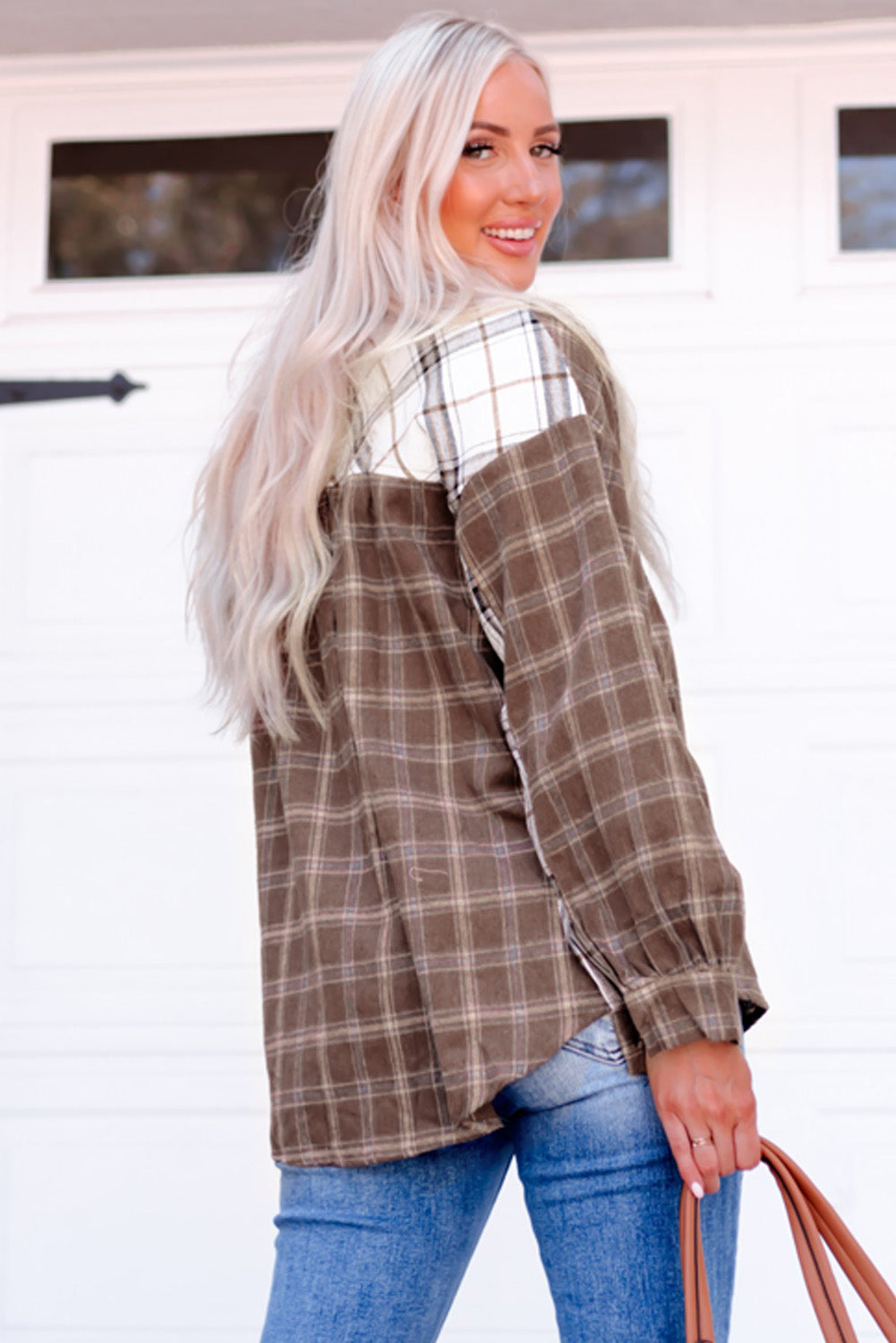 Plaid Contrast Button Up Shirt Jacket STYLE SOURCE