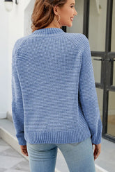 Waffle-Knit Round Neck Reglan Sleeve Sweater STYLE SOURCE
