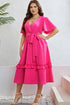 Belted Frill Trim Flutter Sleeve Dress STYLE SOURCE