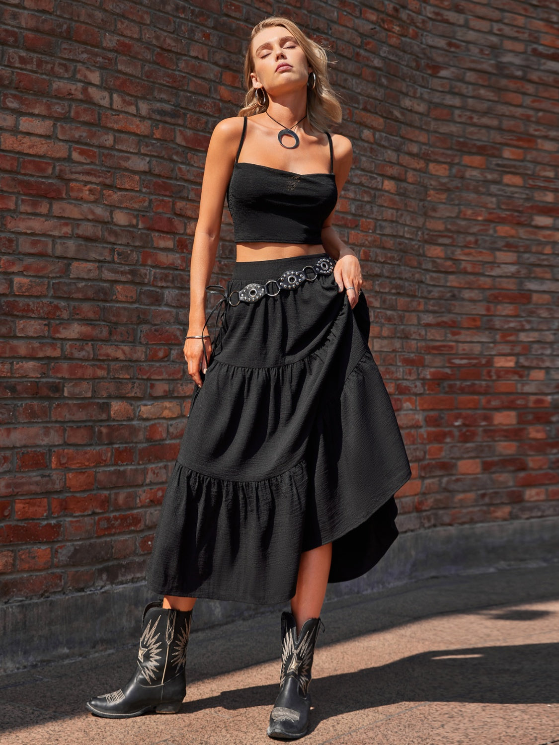 Elastic Waist Midi Skirt STYLE SOURCE