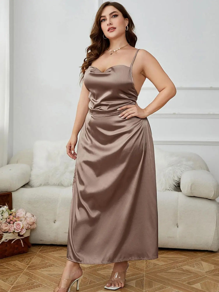 Plus Size Lace-Up Spaghetti Strap Split Night Dress STYLE SOURCE