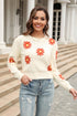 Flower Pattern Round Neck Long Sleeve Pullover Sweater STYLE SOURCE