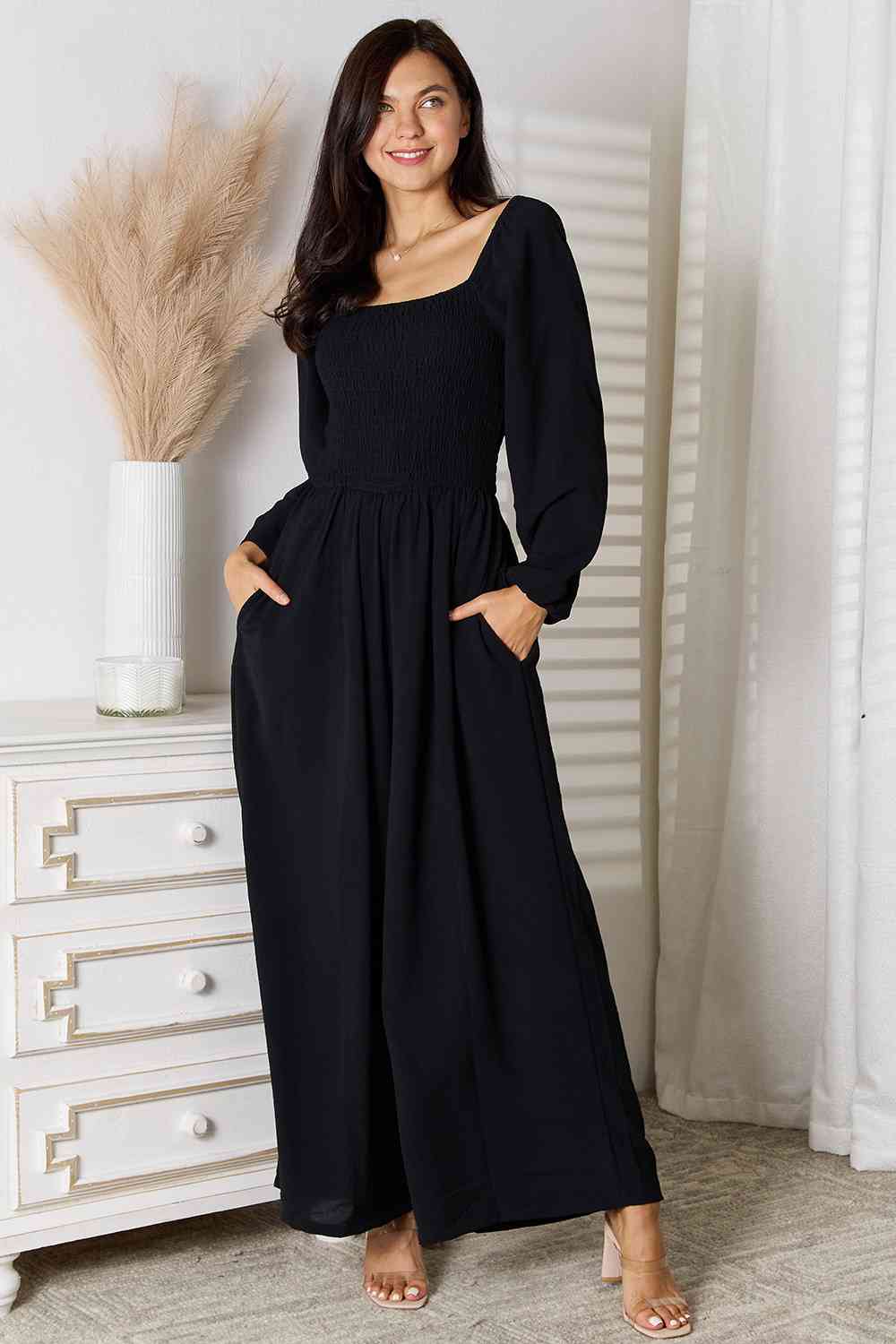 Double Take Square Neck Jumpsuit with Pockets STYLE SOURCE