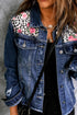 Mixed Print Distressed Button Front Denim Jacket STYLE SOURCE