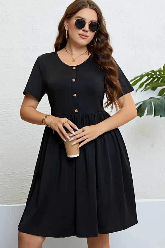 Buttoned Short Sleeve Dress STYLE SOURCE
