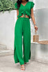 V-Neck Ruffle Hem Top and Slit Pants Set STYLE SOURCE