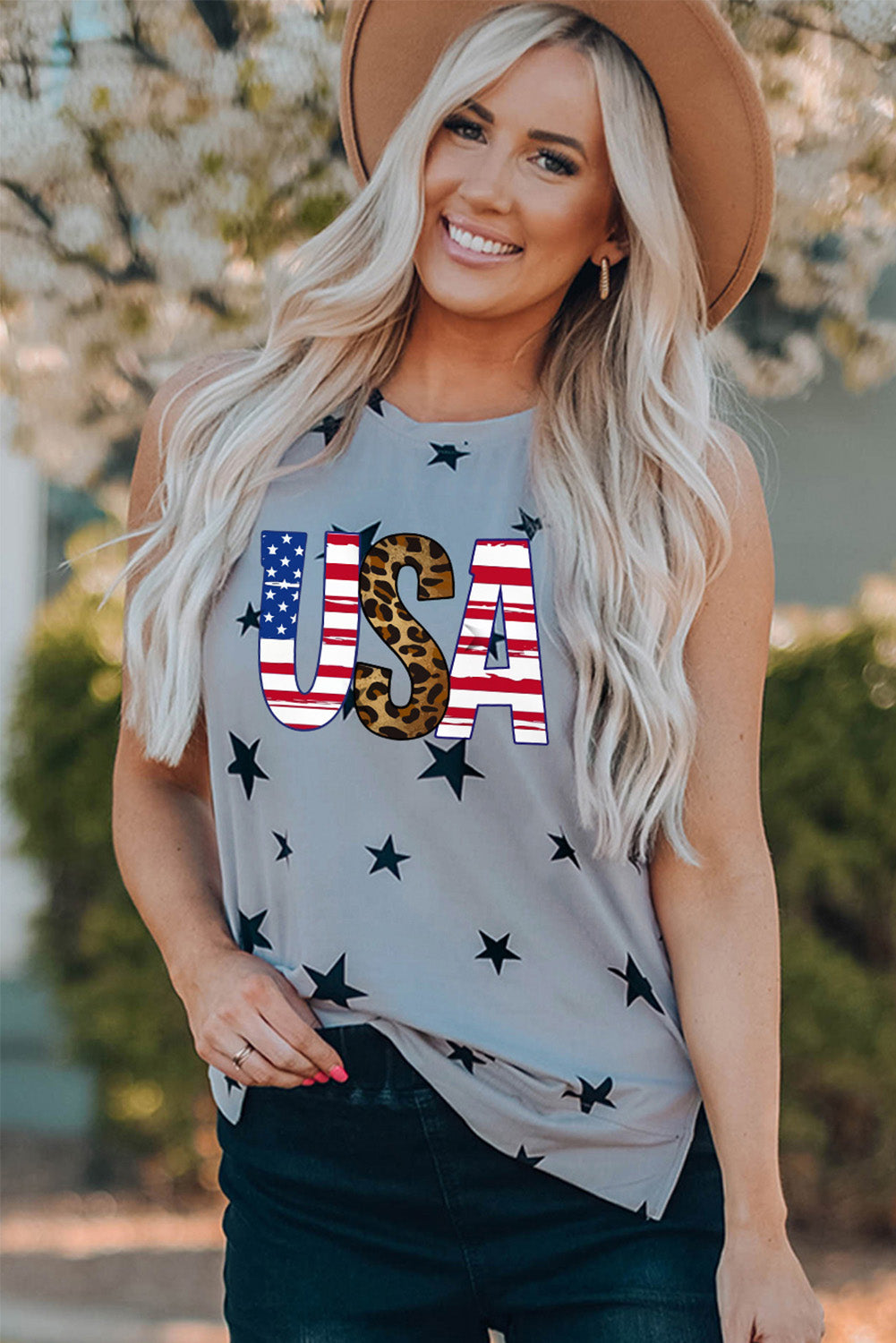 USA Star Print Tank with Slits STYLE SOURCE