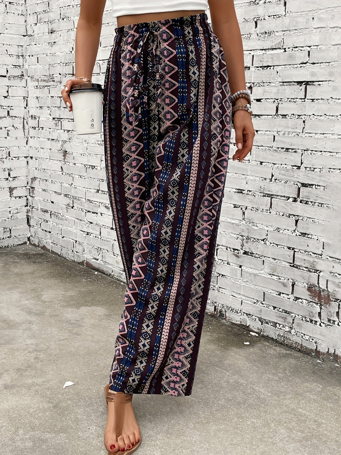 Printed High Waist Wide Leg Pants STYLE SOURCE