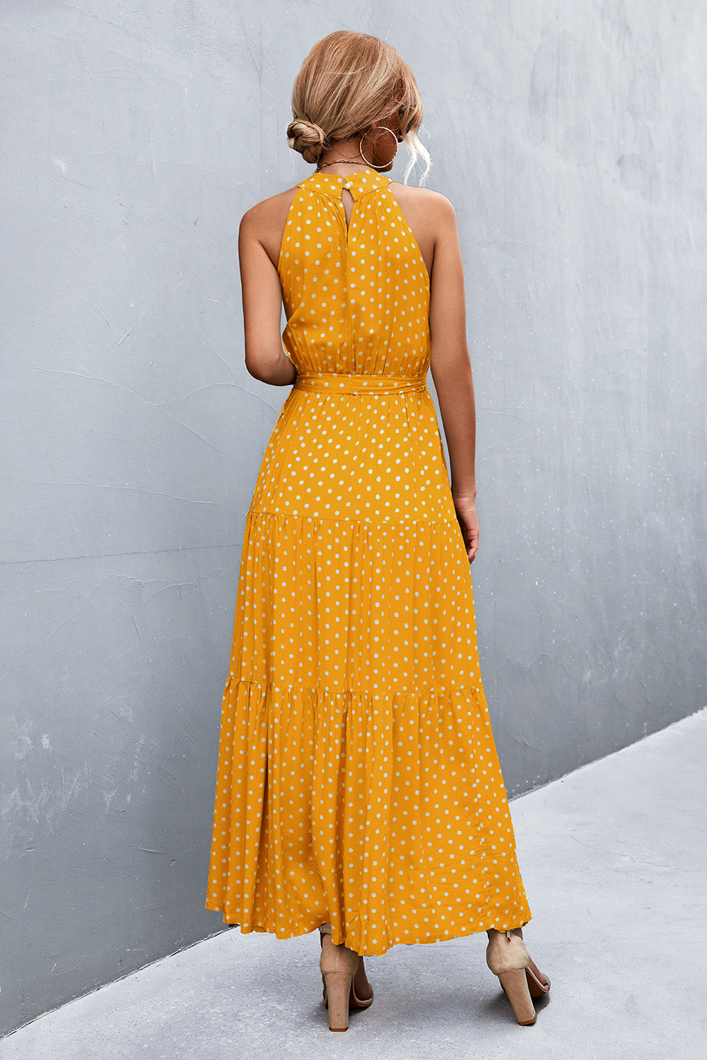 Printed Sleeveless Tie Waist Maxi Dress STYLE SOURCE