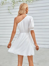 One-Shoulder Puff Sleeve A-Line Dress STYLE SOURCE