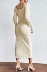 Texture Cutout Square Neck Long Sleeve Dress STYLE SOURCE
