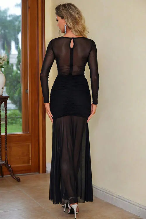 Semi-Sheer Slit Round Neck Dress STYLE SOURCE