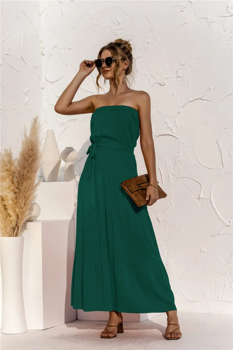 Strapless Tie Waist Tiered Maxi Dress STYLE SOURCE