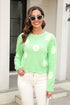 Flower Pattern Round Neck Long Sleeve Pullover Sweater STYLE SOURCE