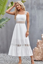 Spliced Lace Square Neck Sleeveless Midi Dress STYLE SOURCE