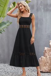 Spliced Lace Square Neck Sleeveless Midi Dress STYLE SOURCE