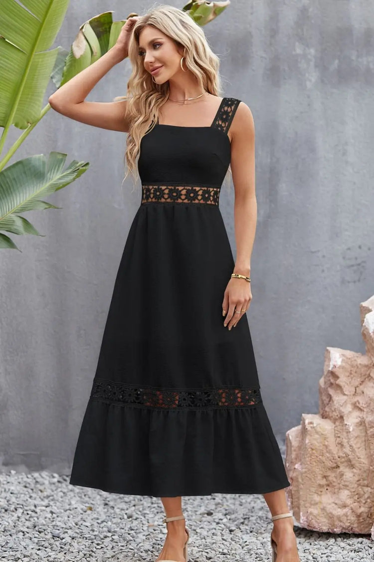 Spliced Lace Square Neck Sleeveless Midi Dress STYLE SOURCE