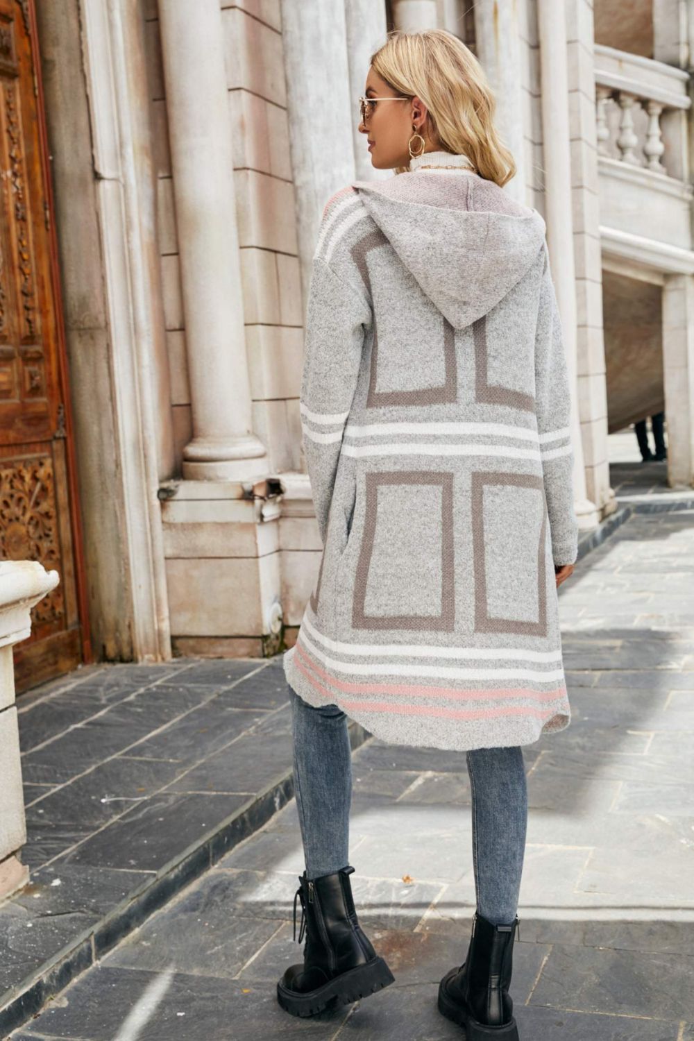 Printed Open Front Hooded Longline Cardigan STYLE SOURCE