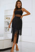 Spliced Mesh Fringe Hem Sleeveless Dress STYLE SOURCE