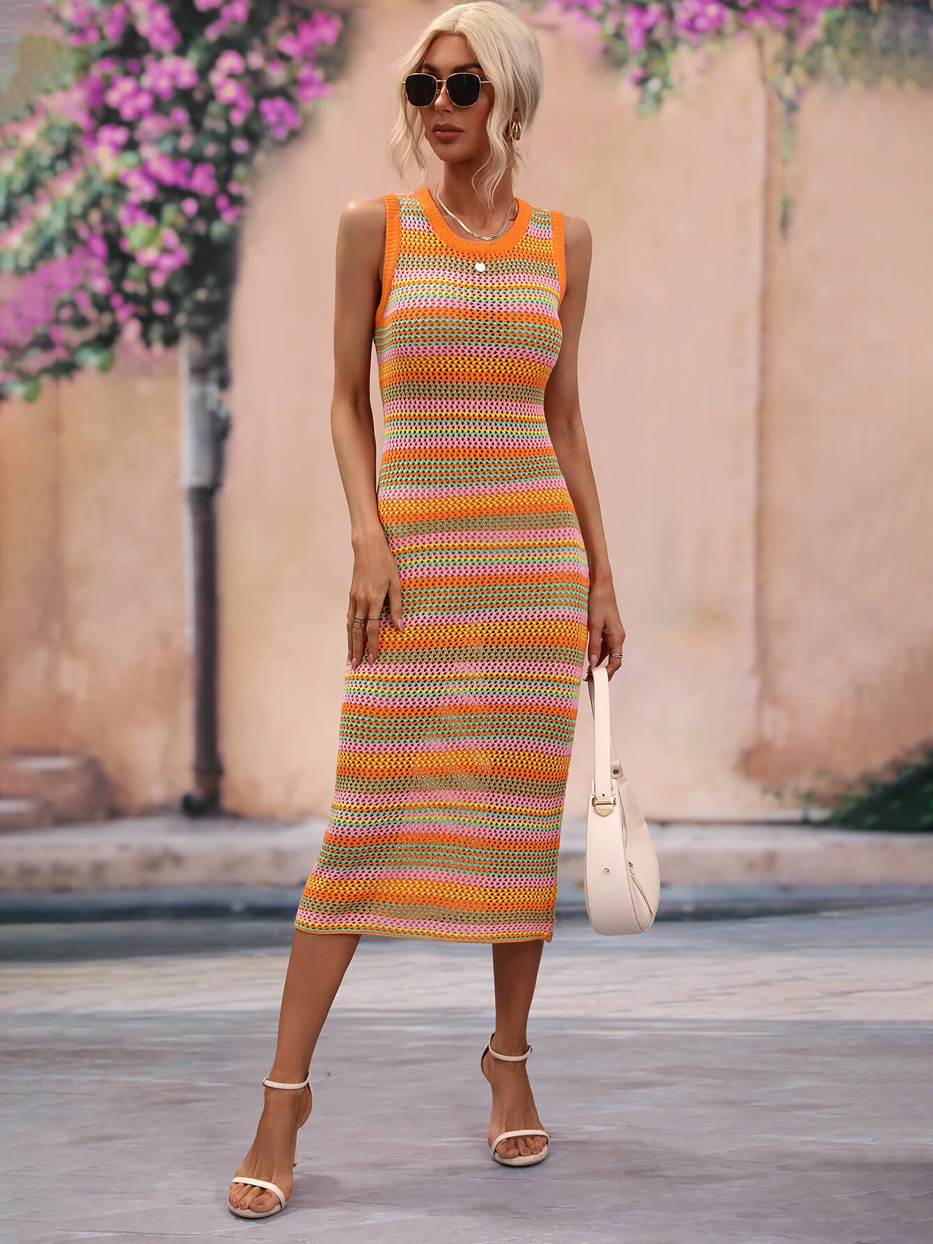 Striped Round Neck Sleeveless Midi Cover Up Dress STYLE SOURCE