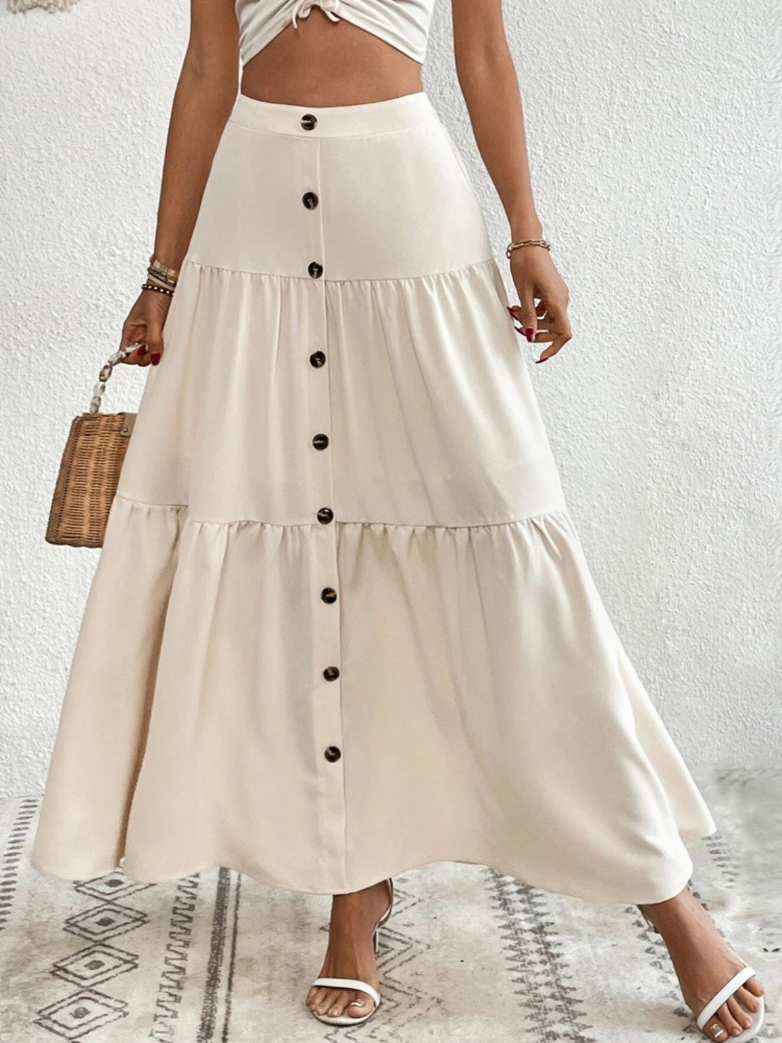 Decorative Button Tiered Skirt STYLE SOURCE