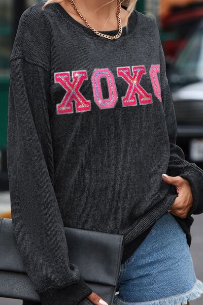 XOXO Round Neck Dropped Shoulder Sweatshirt STYLE SOURCE