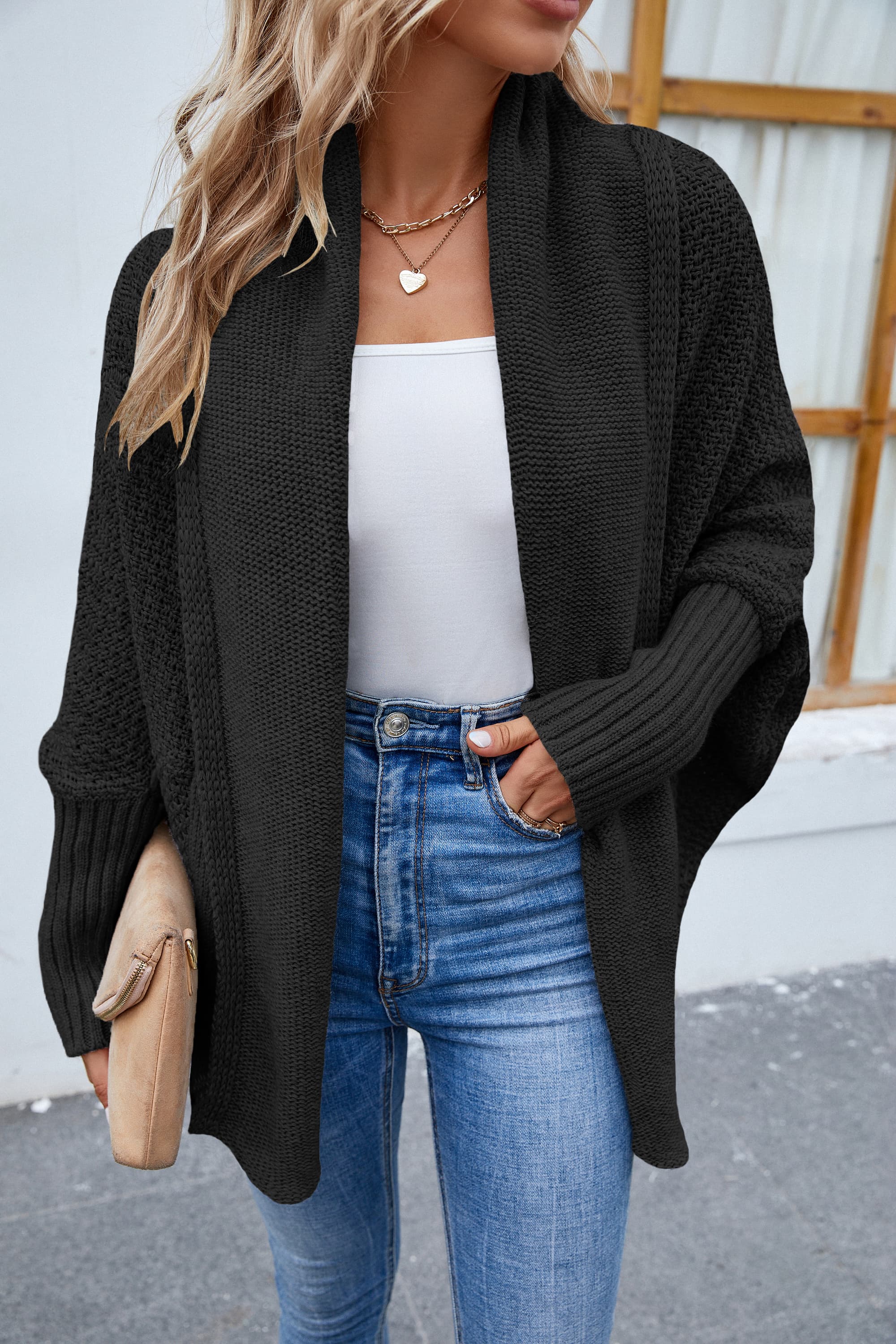 Open Front Long Sleeve Cardigan STYLE SOURCE