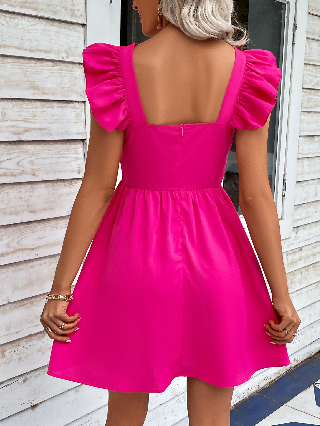 Ruffled Square Neck Dress STYLE SOURCE