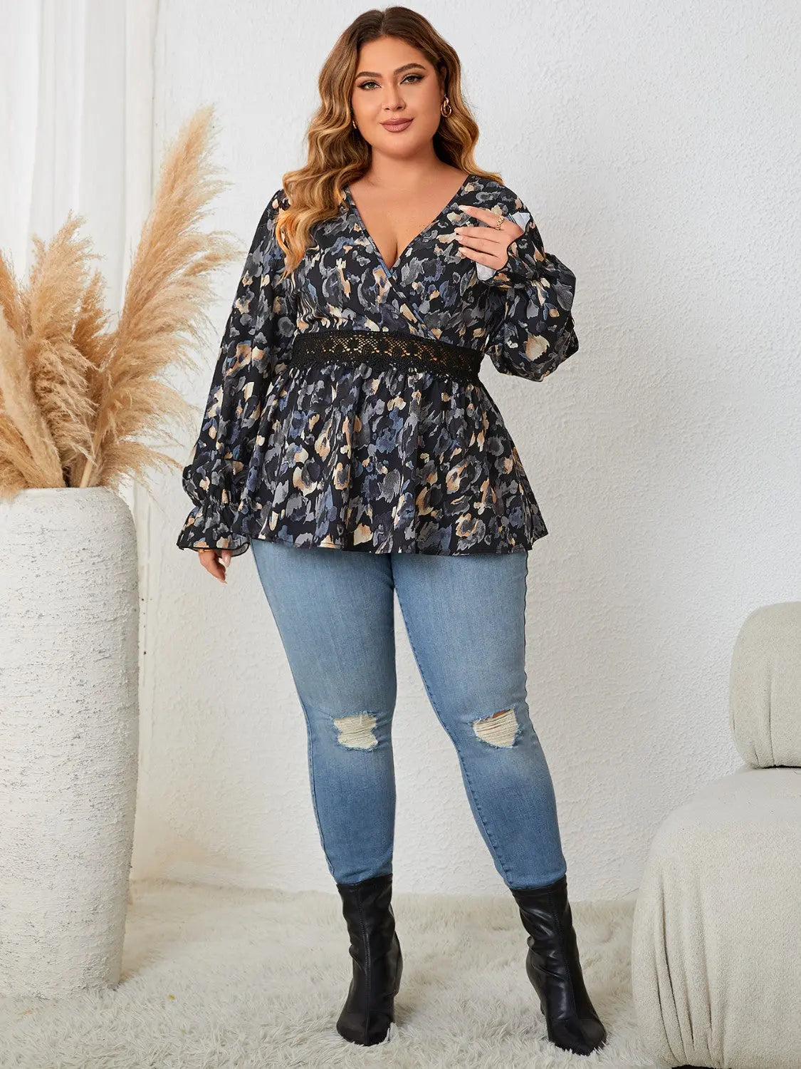 Plus Size Surplice Neck Flounce Sleeve Blouse STYLE SOURCE