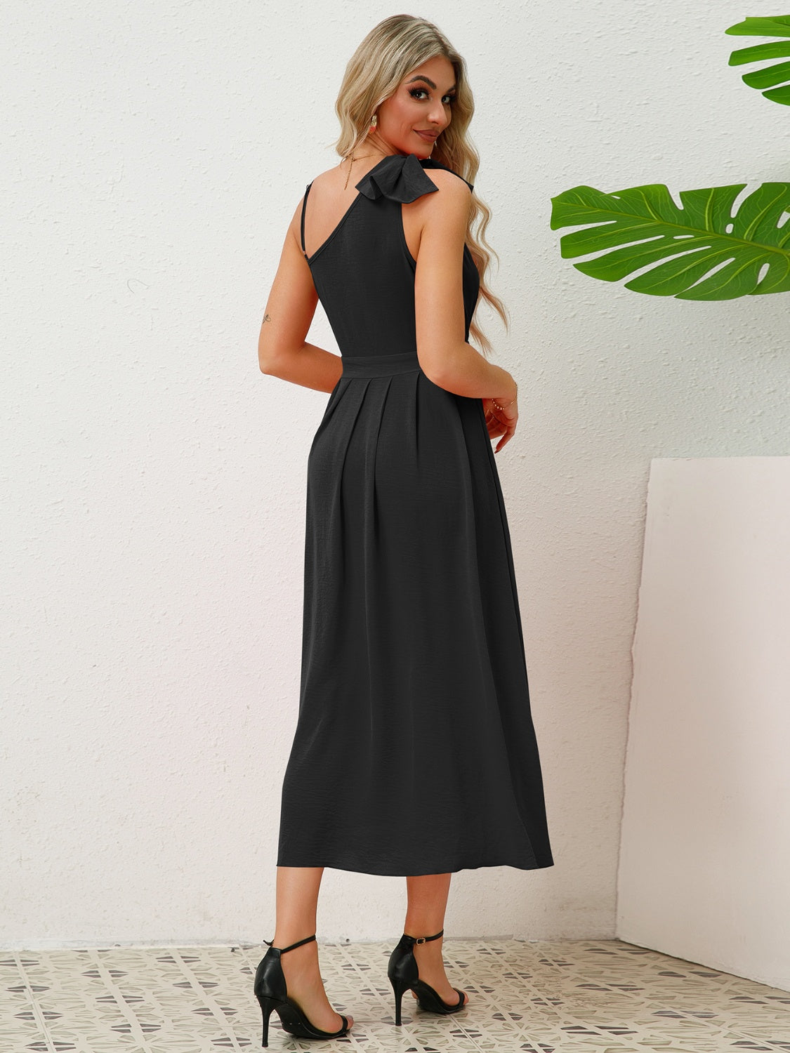 Bow Asymmetrical Neck Sleeveless Dress STYLE SOURCE