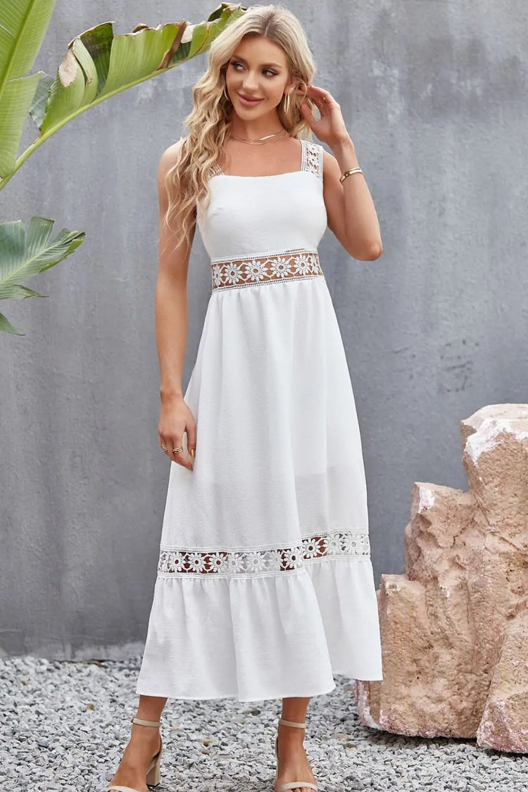 Spliced Lace Square Neck Sleeveless Midi Dress STYLE SOURCE