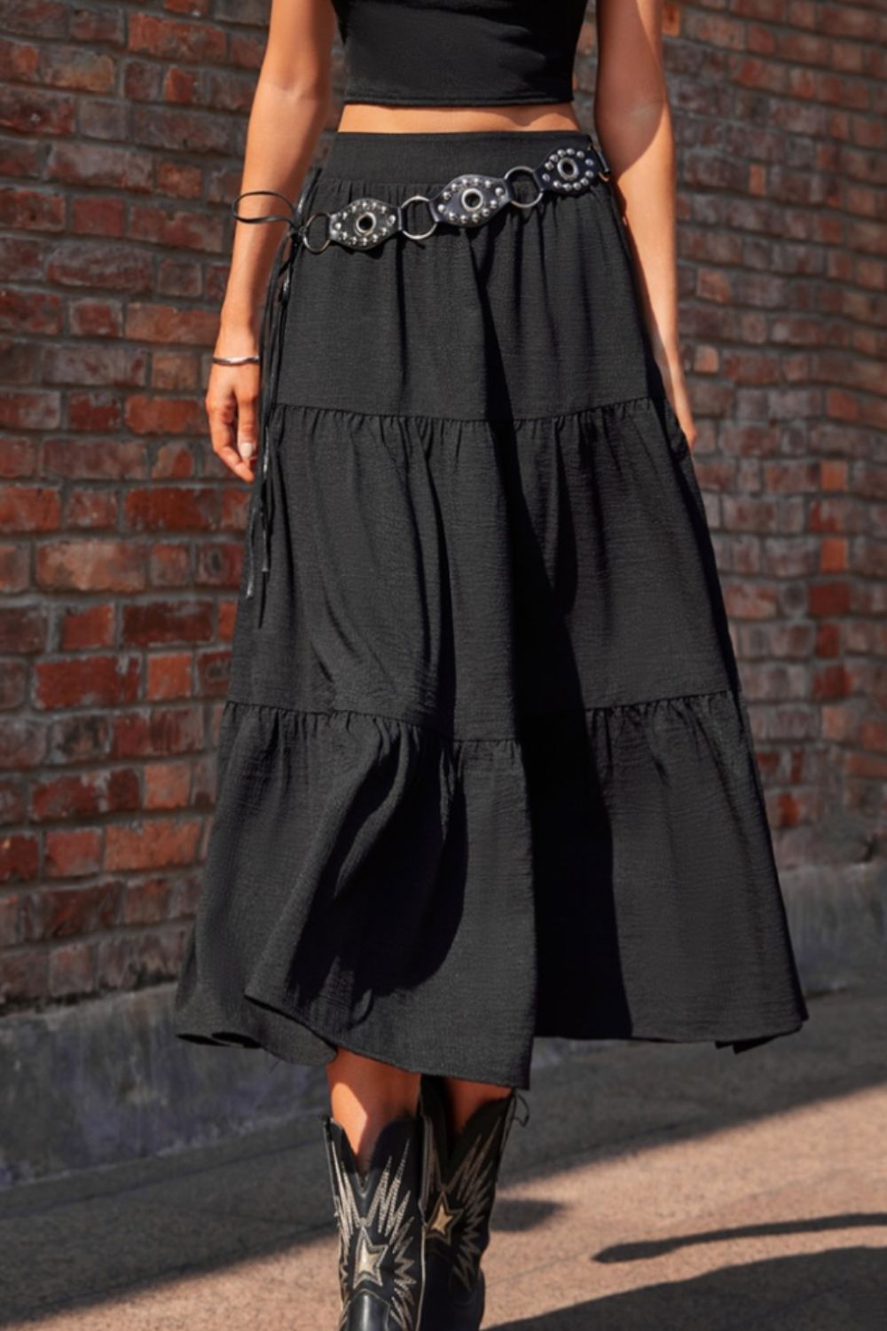 Elastic Waist Midi Skirt STYLE SOURCE