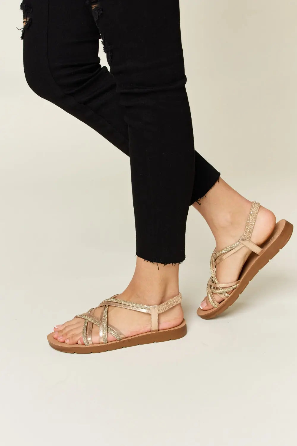 Forever Link Rhinestone Crisscross Flat Sandals STYLE SOURCE