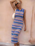 Striped Round Neck Sleeveless Midi Cover Up Dress STYLE SOURCE