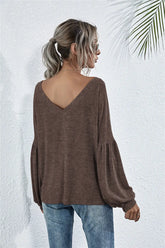 V-Neck Long Sleeve Dropped Shoulder Knit Top STYLE SOURCE