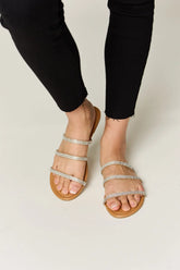 WILD DIVA Rhinestone Three-Strap Flat Sandals STYLE SOURCE