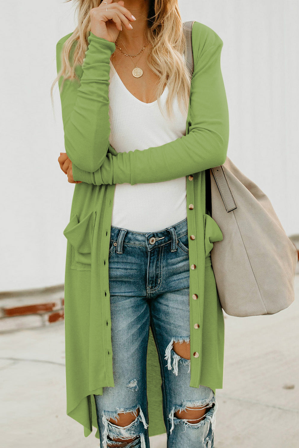 V-Neck Long Sleeve Cardigan with Pocket STYLE SOURCE