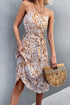 Printed Spaghetti Strap Decorative Button Belted Dress STYLE SOURCE