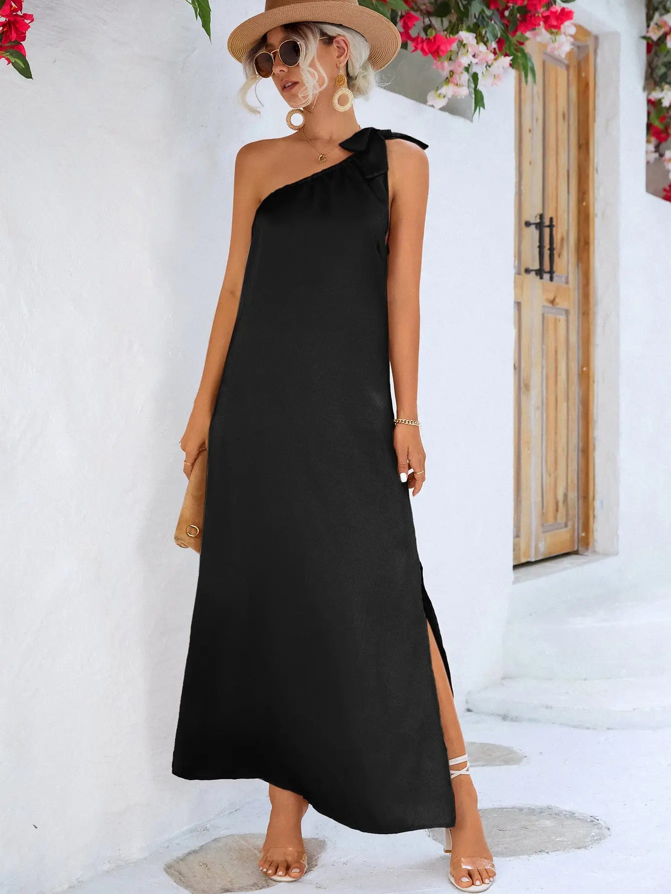 One-Shoulder Slit Maxi Dress STYLE SOURCE