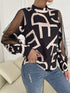 Letter Print Spliced Mesh Sleeve Blouse STYLE SOURCE