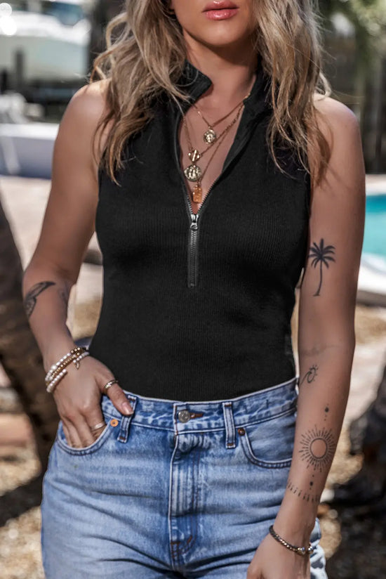 Zip Up Mock Neck Sleeveless Bodysuit STYLE SOURCE