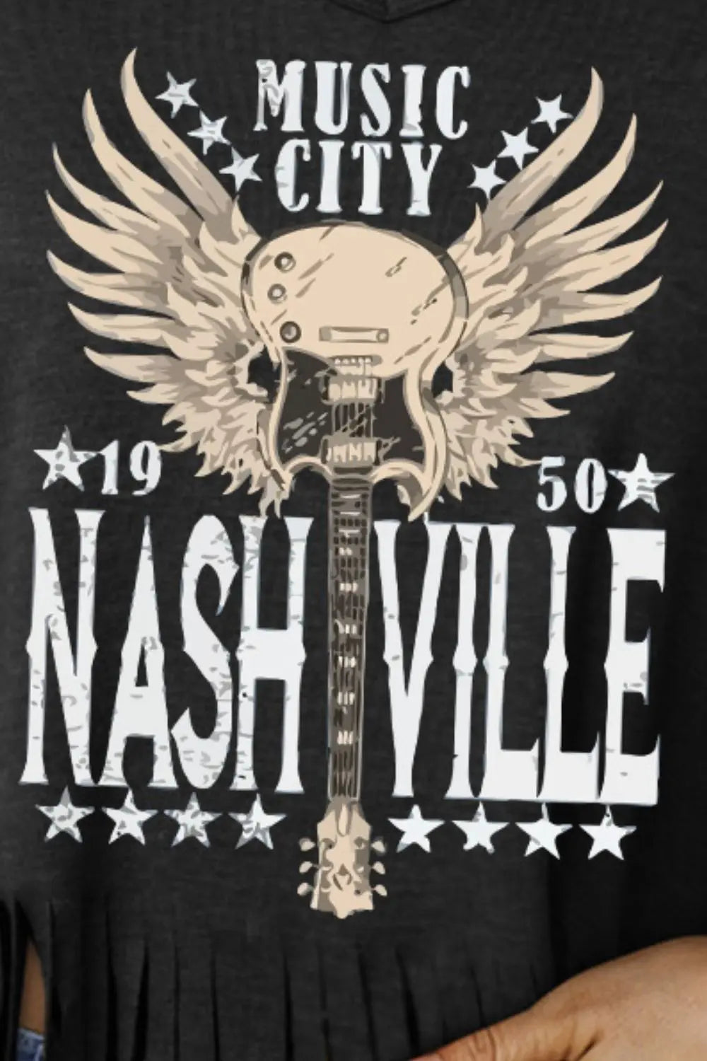 MUSIC CITY 1950 NASHVILLE Graphic Fringe Hem Tee STYLE SOURCE