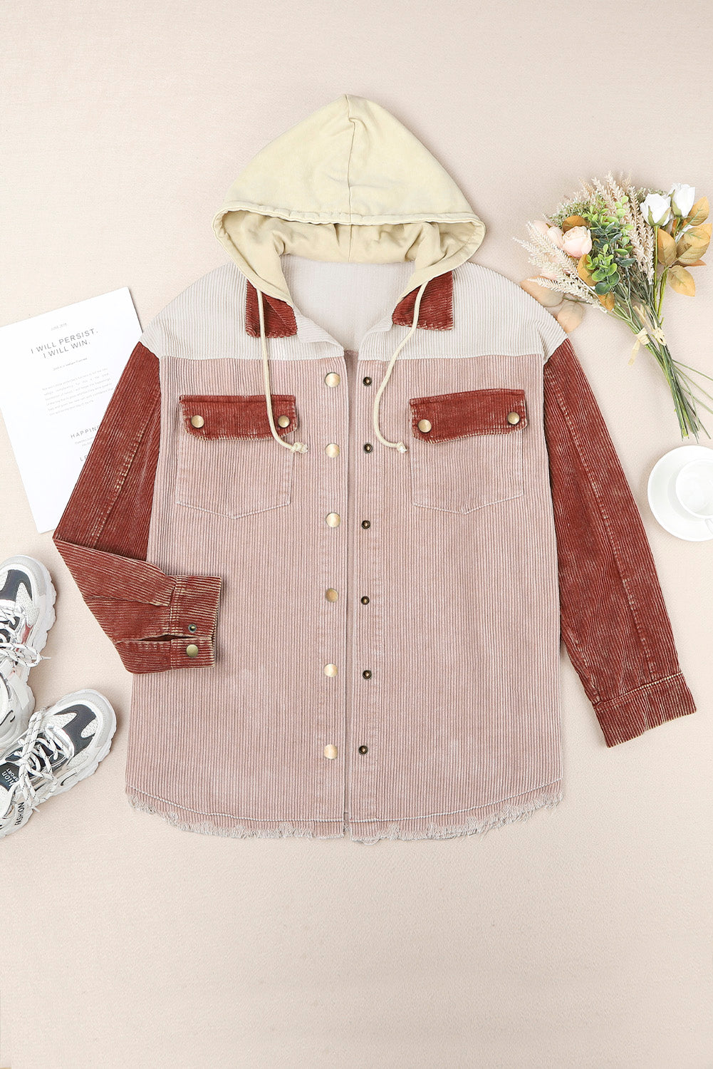 Snap Front Hooded Corduroy Shacket STYLE SOURCE