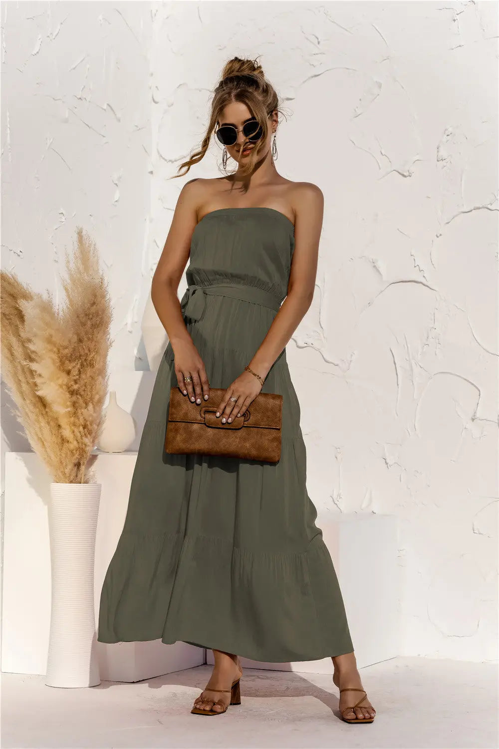 Strapless Tie Waist Tiered Maxi Dress STYLE SOURCE