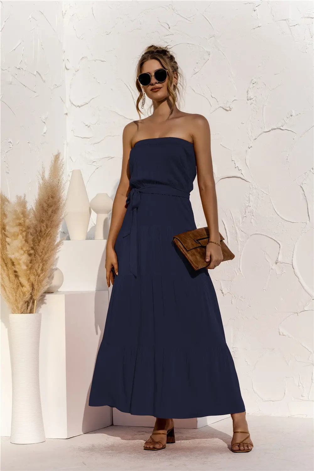 Strapless Tie Waist Tiered Maxi Dress STYLE SOURCE