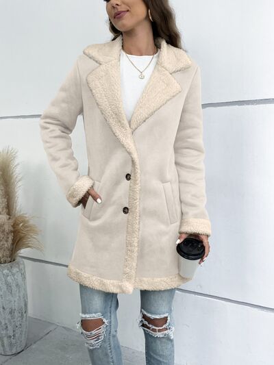 Contrast Button Up Lapel Collar Long Sleeve Coat STYLE SOURCE