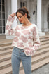 Round Neck Flower Pattern Dropped Shoulder Pullover Sweater STYLE SOURCE