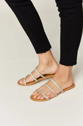 WILD DIVA Rhinestone Three-Strap Flat Sandals STYLE SOURCE